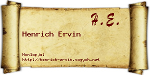 Henrich Ervin névjegykártya